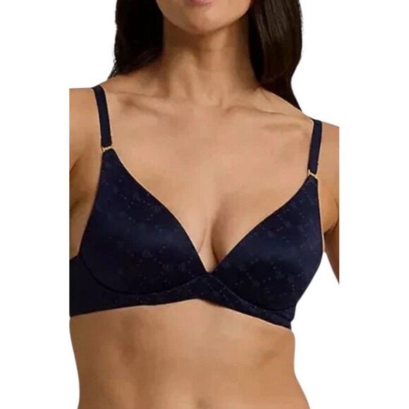 Ralph Lauren Comfort Collection RLL Logo Wireless T Shirt Bra Navy Blue 34C NWT - Picture 2 of 7